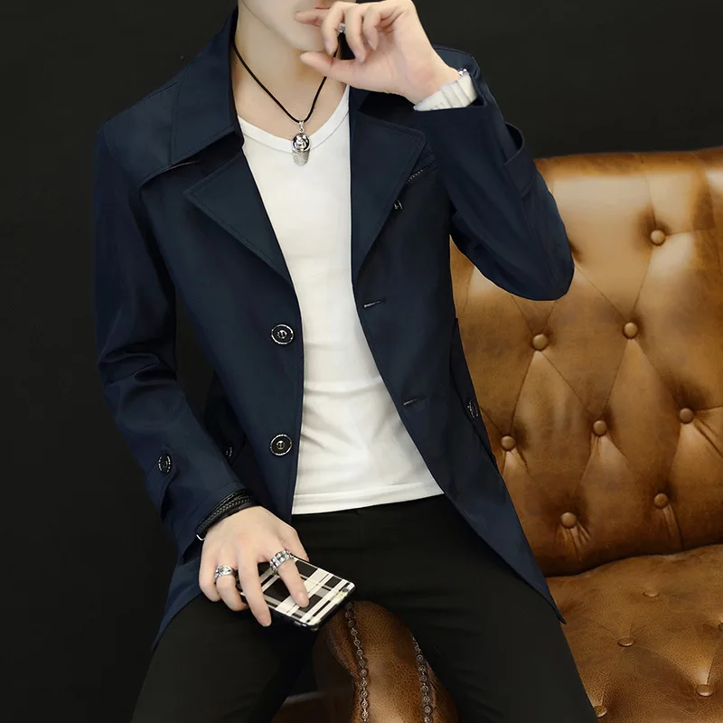 Uwback Для мужчин Тренч пальто 2017 брендовая Осенняя футболка с воротником стойкой