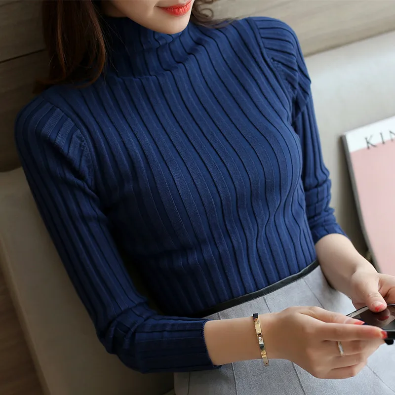 Женский Повседневный свитер с высоким воротником однотонный вязаный пуловер