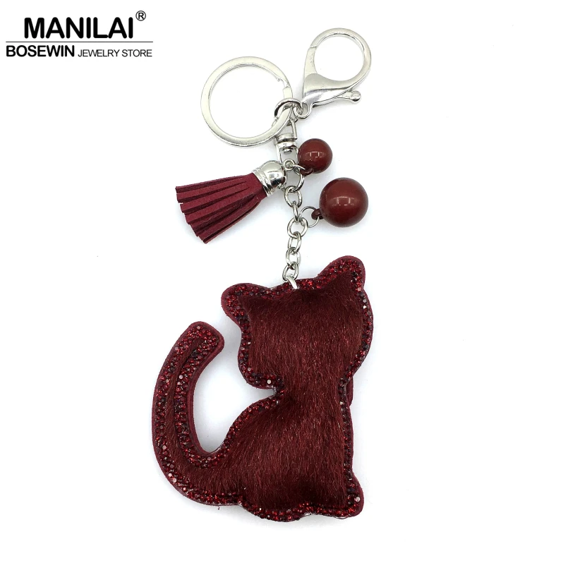 MANILAI 4 цвета цепочка для ключей в форме кошки конского волоса кожаные бусины