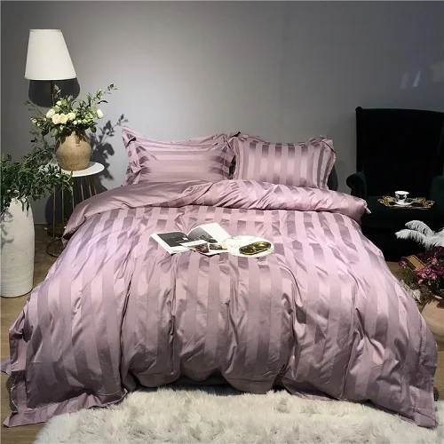 bedding set 4 1000TC Комплект постельного белья из египетского хлопка в белую и серую полоску, роскошный комплект постельного белья для отеля, пододеяльник, мягкая простыня, QUEEN KING parure de lit - Цвет: bedding set 4
