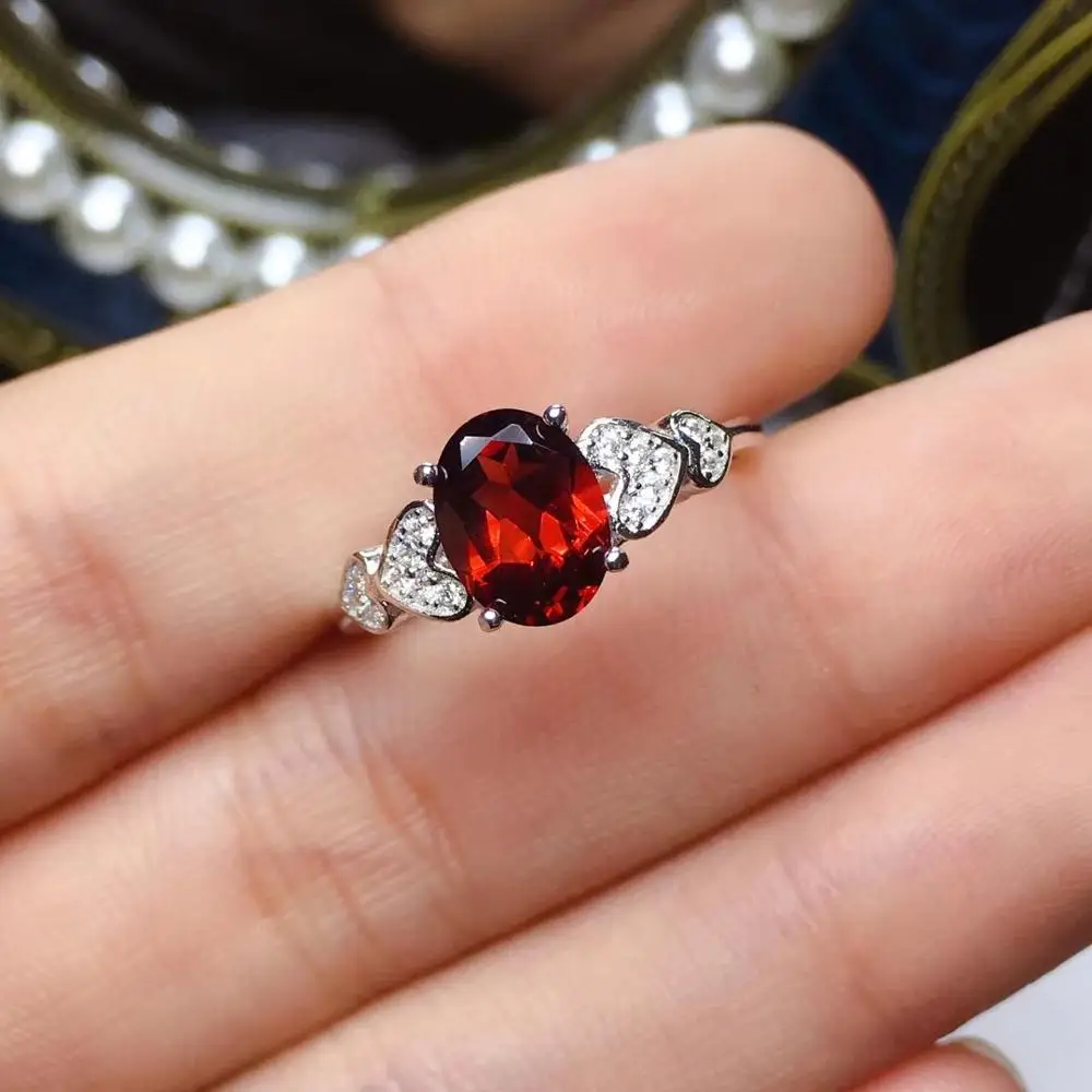 

red garnet gemstone ring with love heart with 925 silver for women