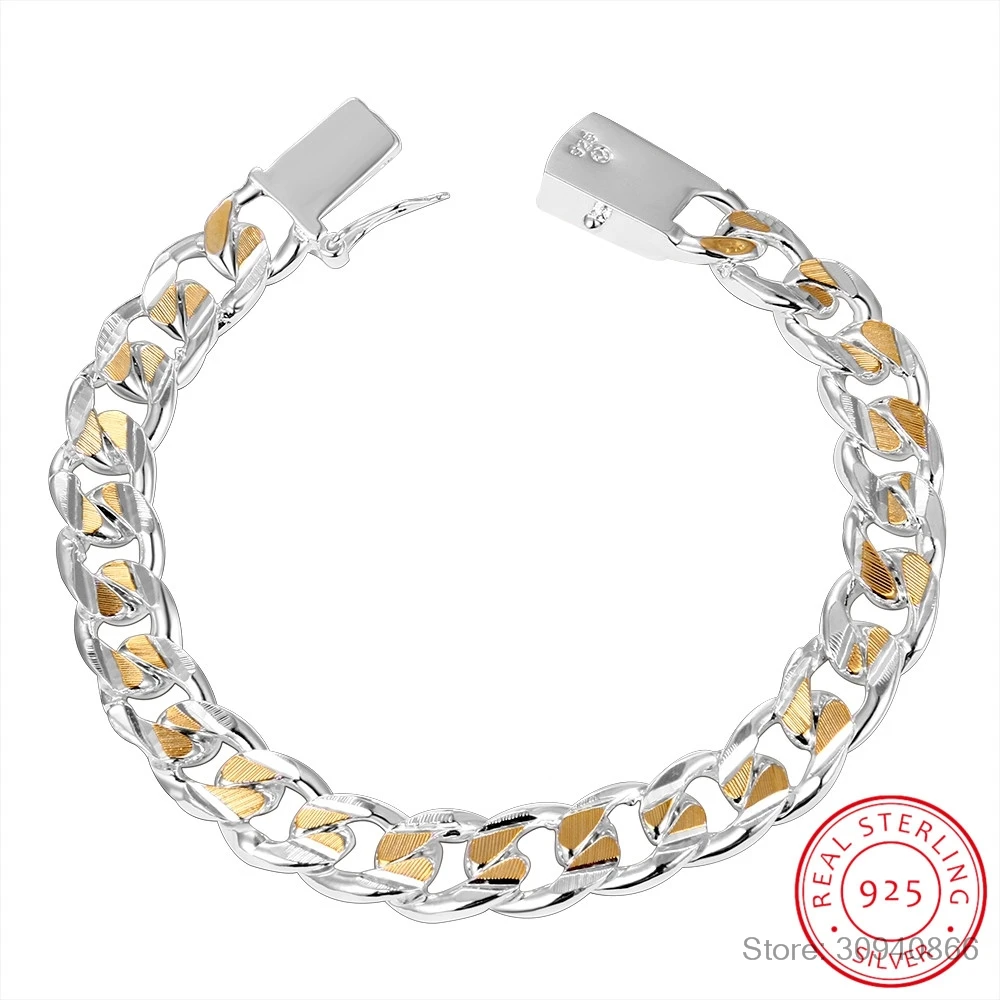 Мужские украшения браслет Pulseras 925 Серебро 10 мм ширина 21 см толстый изысканный