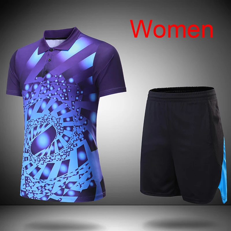 Woman 1 set Новые быстросохнущие комплекты одежды для настольного тенниса для мужчин/женщин, комплекты для бадминтона, спортивная одежда для бадминтона, рубашка для бадминтона+ шорты 203 - Цвет: Woman 1 set