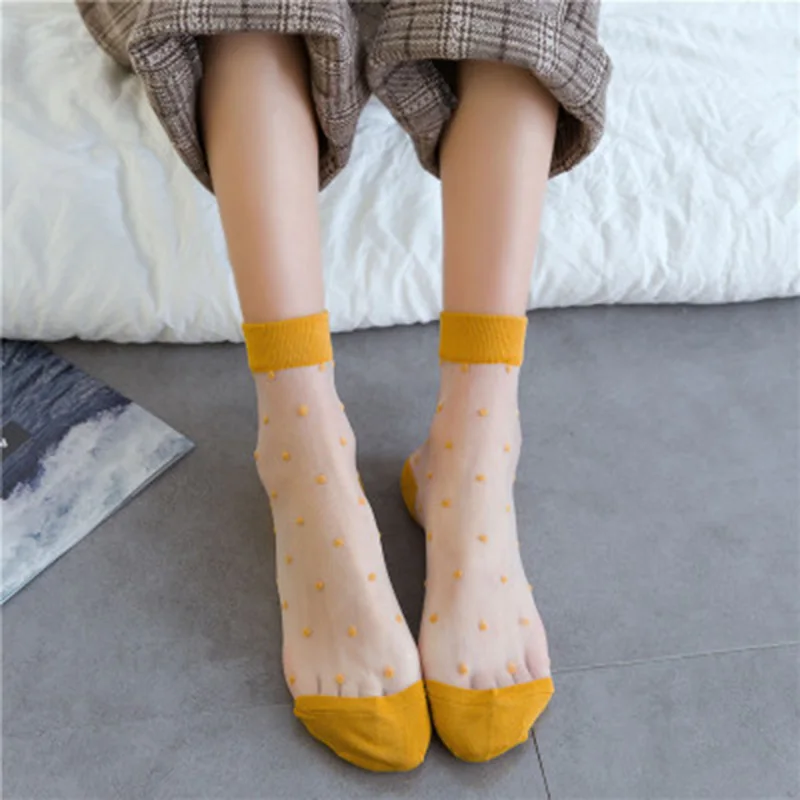 2019 Summer Women Long Socks Crystal Wire Thin Breathable Dot Elastic Funny Cute student wild Middle Tube More C | Женская одежда