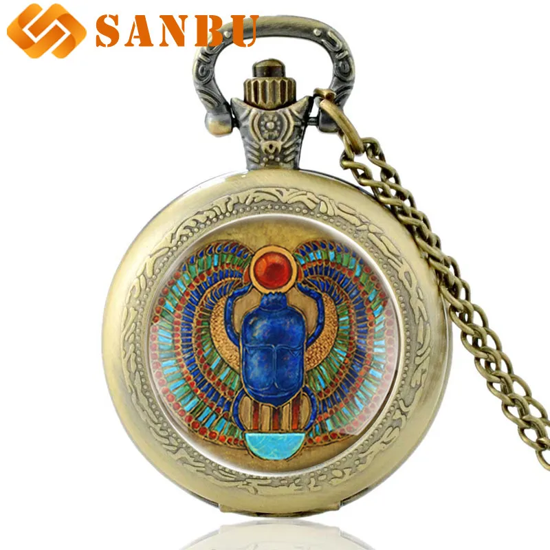 

Vintage The Arab Republic of Egypt Pharaoh Dung Chafer Bronze Quartz Pocket Watch Retro Men Women Bronze Pendant Necklace