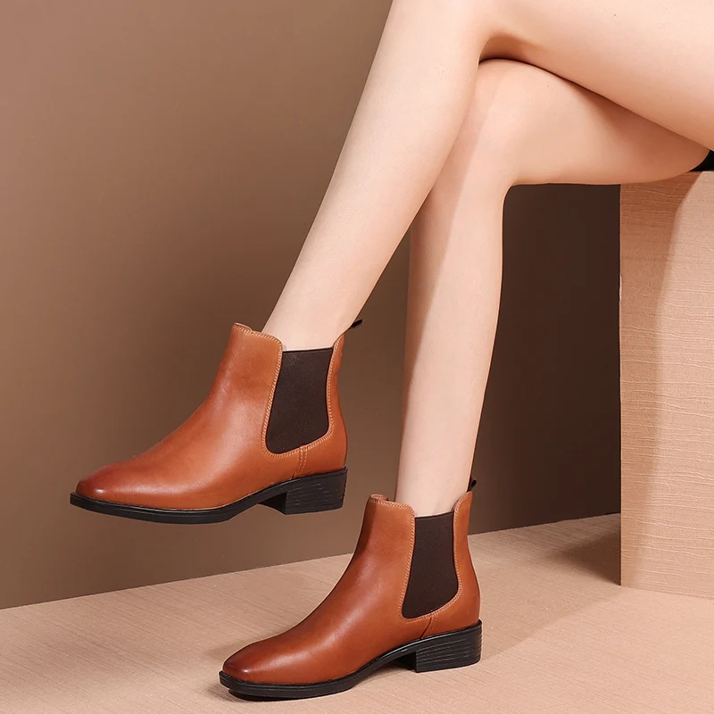 MYCOLEN 2018 Autumn Genuine Leather Boots Women Designer Handmade Low Heels Casual Ankle Shoes Woman Stivaletti Donna | Обувь