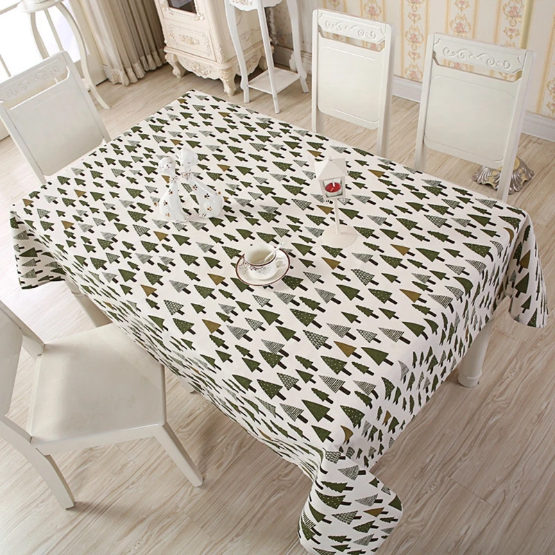 Скатерть прямоугольная из хлопка и льна с принтом зеленых деревьев|linen table cloth|table