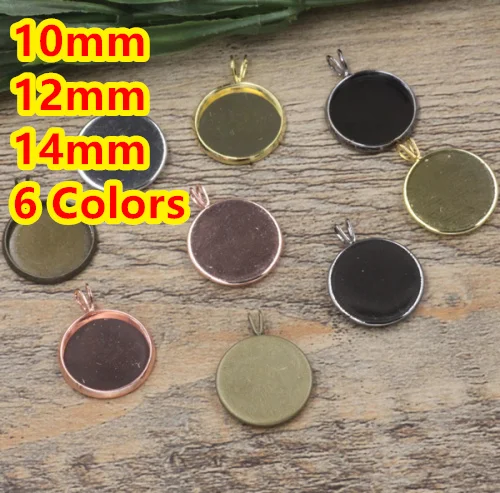 

10mm,12mm,14mm 100pcs Bronze/Silver/Gold/Black Blank Pendant Hanger Trays Bases Cameo Cabochon Setting for Glass/Stickers