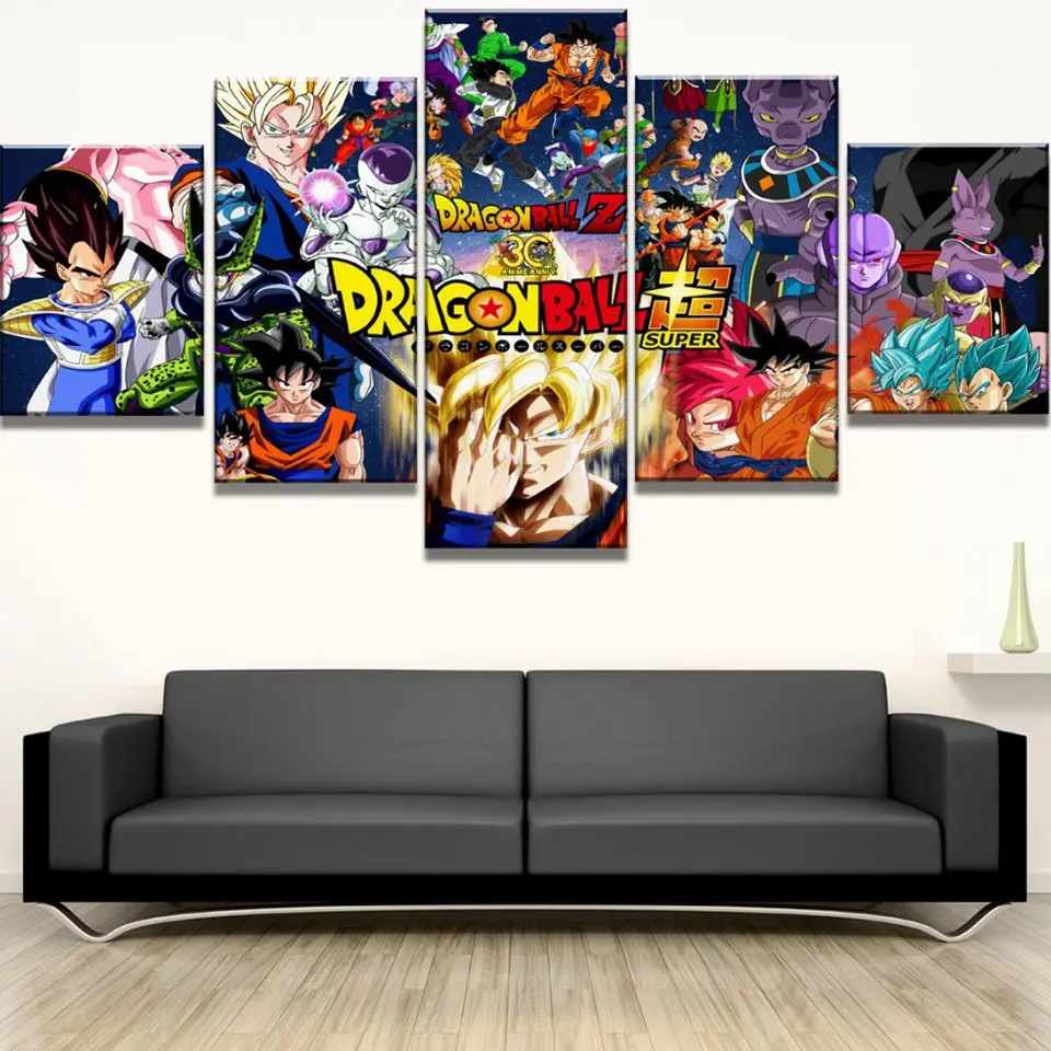 Lienzo pared arte cartel 5 piezas Dragon Ball Z Imagenes sala de estar модульный impreso dibujos animados Super Saiyan Goku pintur | Дом