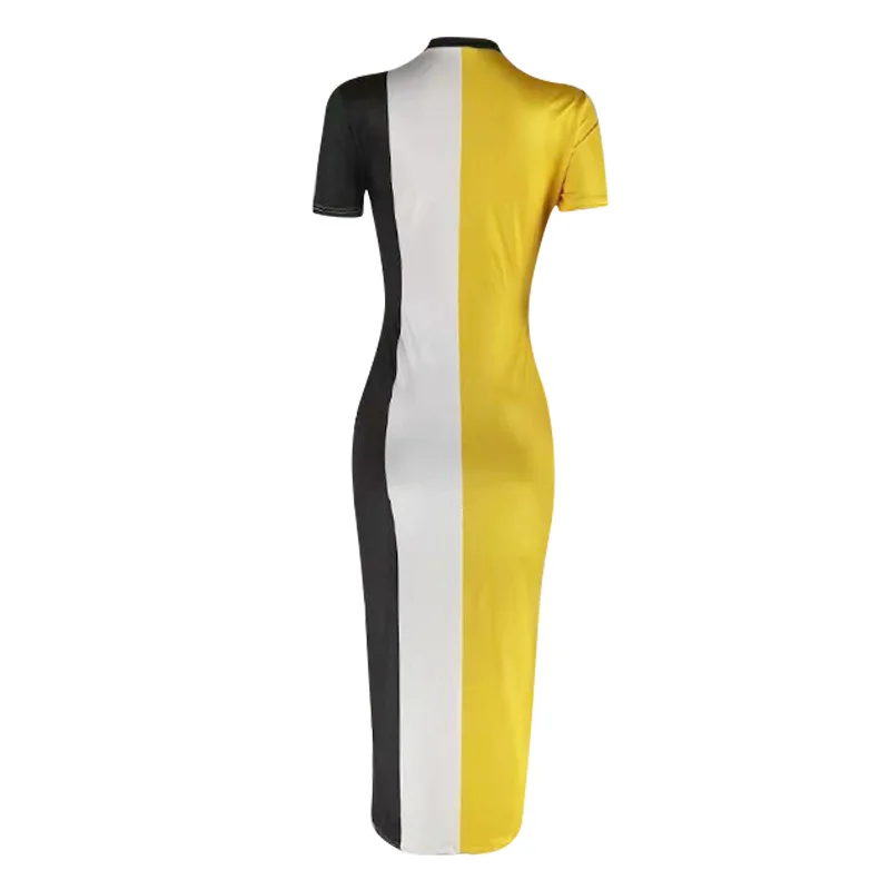 Europe and the United States women's clothing color long joining together dress with short sleeves C627 | Женская одежда
