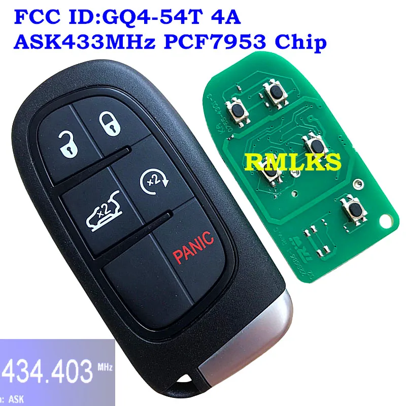 5 Buttons Smart Remote Car Key Fit For JEEP Cherokee 2014 To 2017 Keyless Entry 433MHz PCF7953M 4A CHIP GQ4-54T Chip No Mark | Автомобили