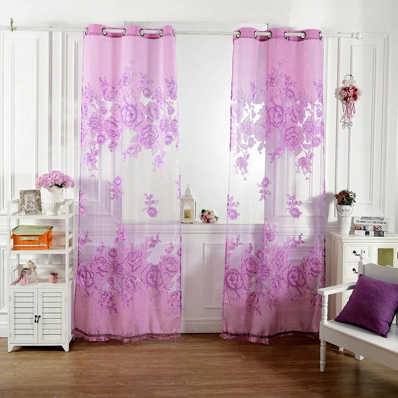 Peony Printing Curtains Semi-blackout Yarn Thick Tulle Fabrics Window Curtain For Living Room Bedroom 100x250cm | Дом и сад
