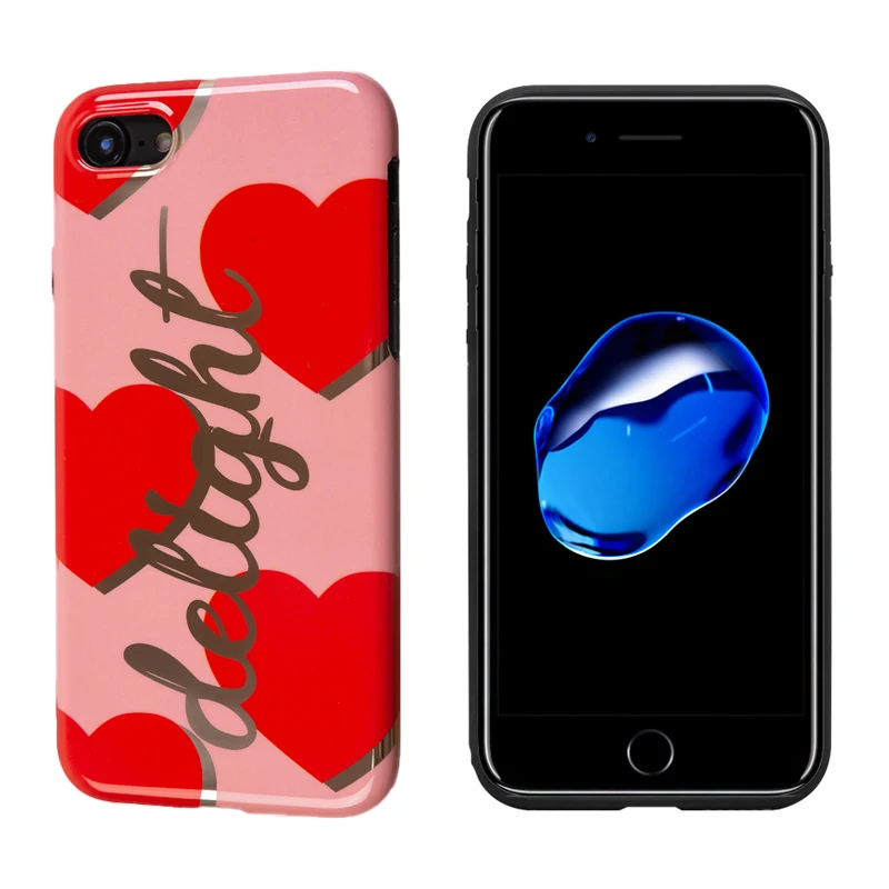 Luxury Brand Gold Plated IMD Soft Silicone Case for iPhone 7 8 Plus X 10 XS Max XR Cute Girl Love Delight Hot Pink Heart Coque |