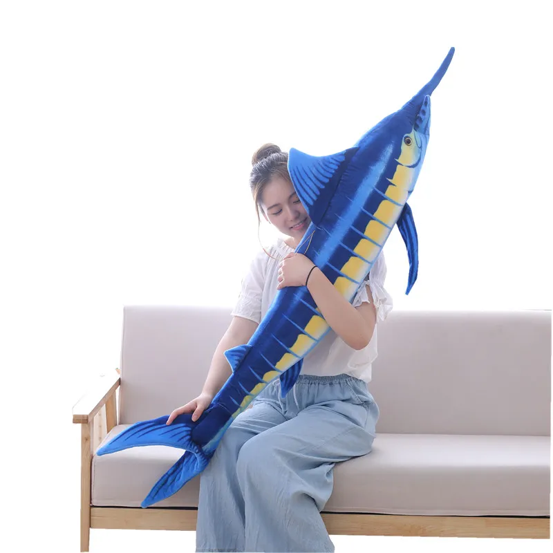 

100cm/140cm Big Size Simulation Fish Toys Stuffed Soft Plush Blue Marlin Makaira Mazara for Kids Girls Birthday