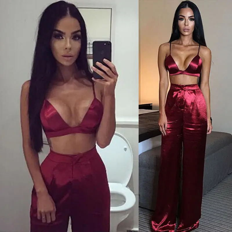 Women Ladies Palazzo Plain Flared Wide Leg Pants leggings Baggy Trousers Sleepwear Clothes Set Wine Red | Женская одежда
