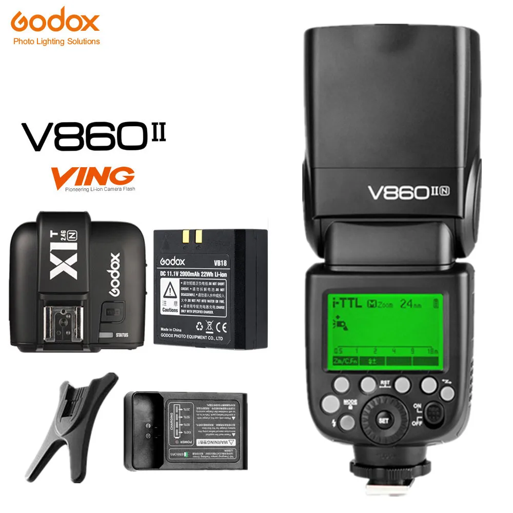 Godox V860II-N TTL Speedlite 2.4G Wireless Li-ion Battery 1/8000S Flash Light+X1T-N Flash Trigger Transmitter for Nikon Camera