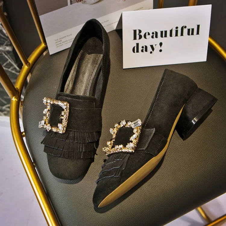 2017New Прибытие Весна Замши Женщин Мелкие Одиночные Обувь Кристалл Украшенные