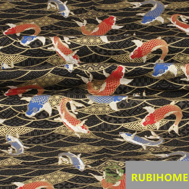 RUBIHOME (45x11 0 см/шт.) печатная японская волна рыбы дизайн Кимоно Стиль Хлопок Ткань