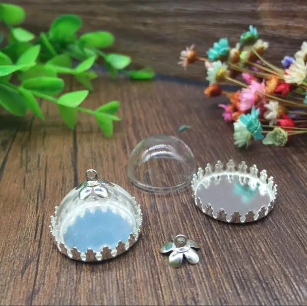 100 компл./лот 20 мм прозрачный полукруглый флакон со стеклянной крышкой подвеска с