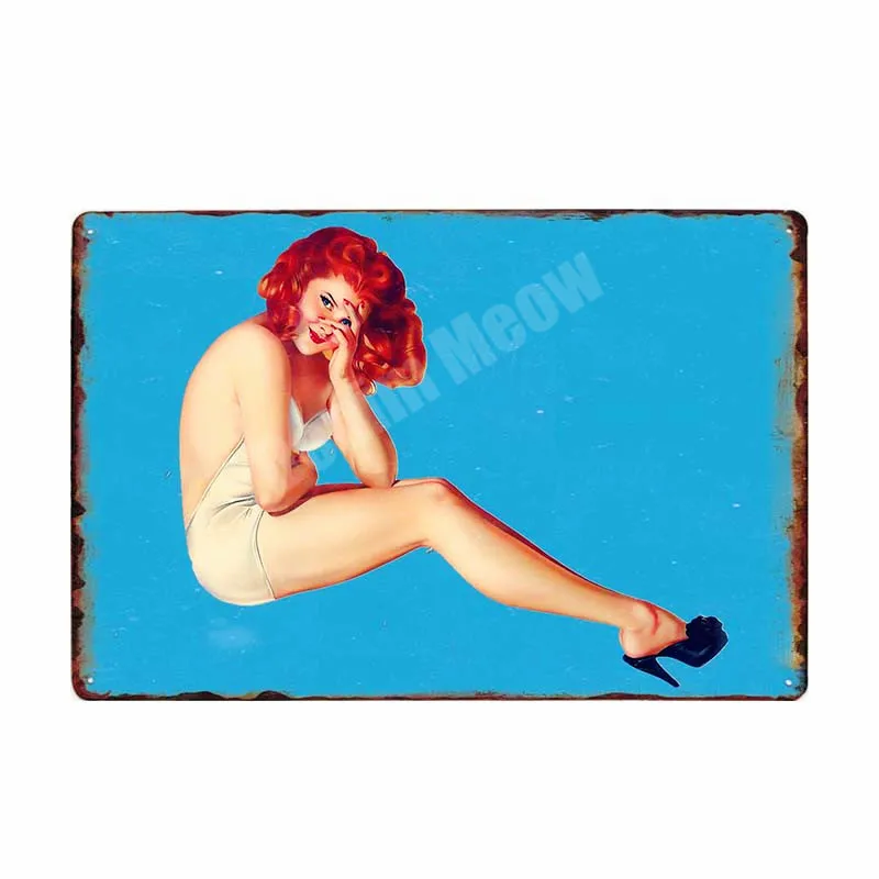 Pin Up Girl Metal Tin Signs Sexy Lady Vintage Poster Sweet Pickin Art Painting Craft Pub Bar Club Garage Home Wall Decor N292 - Color: I