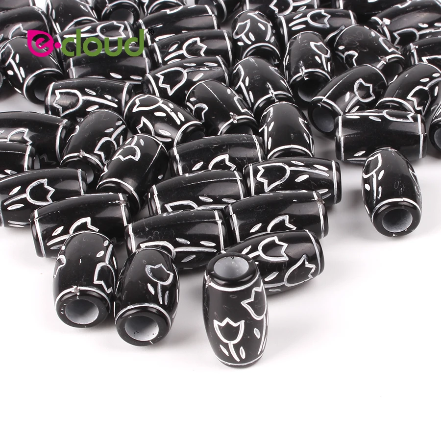 

DIY New Hairstyle Tools 50pcs-100pcs/Bag Black Acrylic Plastic Dreadlock Braiding Hair Beads 7mm Hole Braids Hair Clips Cuff
