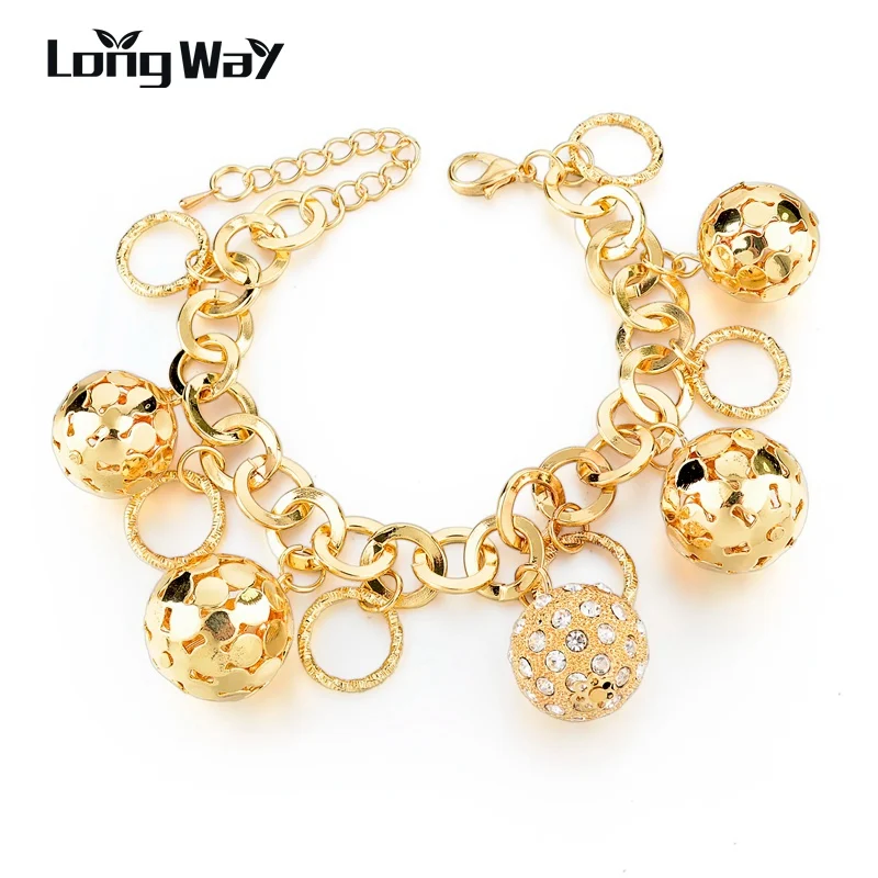 

LongWay Strand Bracelet Silver Color Gold Color Bracelets with Hollow Ball Crystal For Women Bracelet Accessories SBR160023103