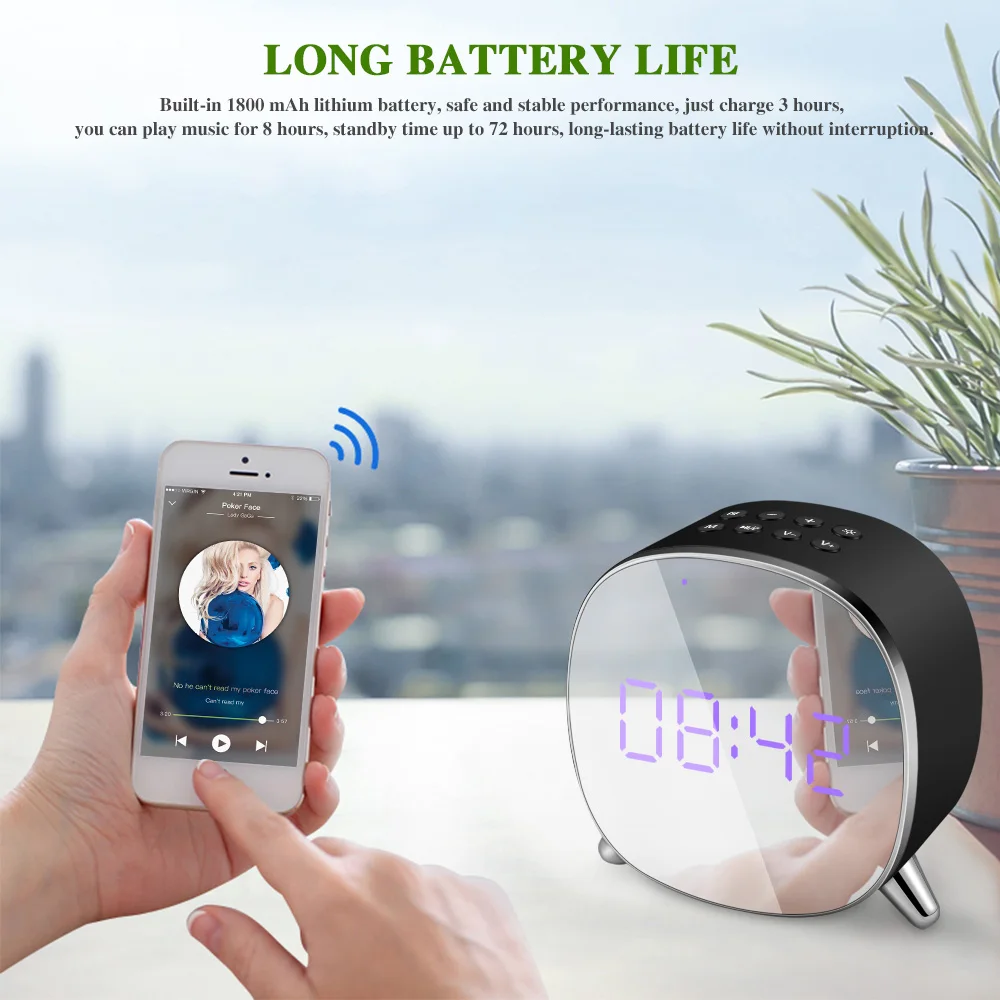 Портативный беспроводной Bluetooth динамик радио светодиодный Будильник дисплей