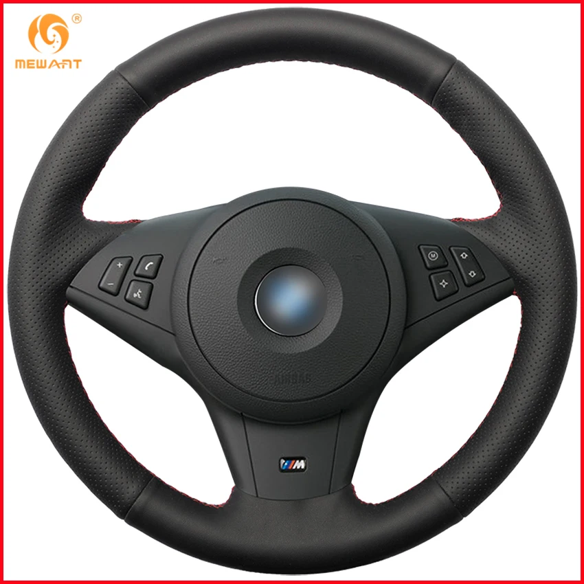 Черный чехол рулевого колеса автомобиля MEWANT из искусственной кожи для BMW E60 530i E63