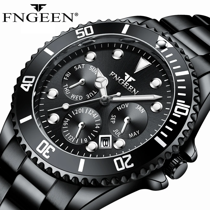 

Mens Watches Brand Luxury Stainless Steel Rotating Bezel Watches Men Fashion Quartz Clock Business Date Waterproof Reloj Hombre