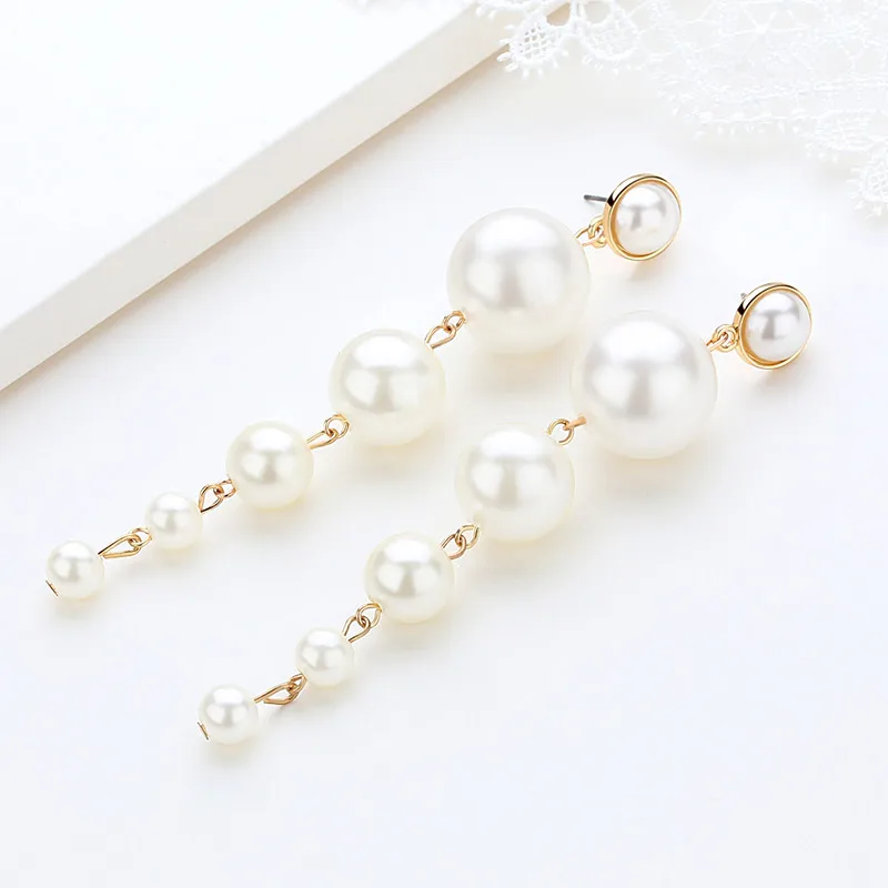 X&ampP Fashion Elegant Simulated Pearl Long Drop Earrings for Women Girl Wedding 1 Pair String Statement Dangle Earring Jewelry | Украшения