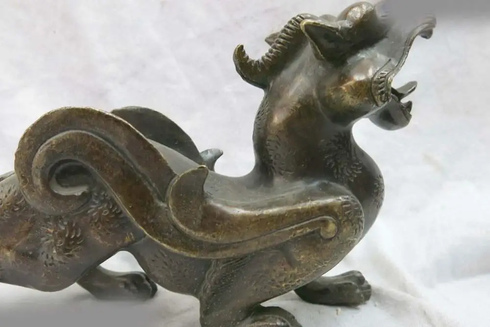 DS China bronze carved beautiful finely luck Foo Dogs unicorn Statue | Дом и сад