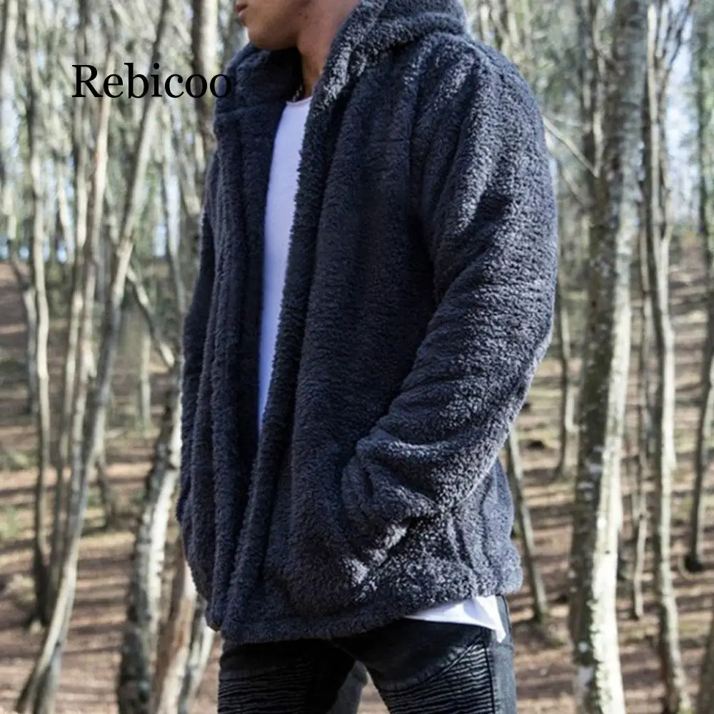 

Men Winter Warm Teddy Bear Long Sleeve Fleece Jackets Oversize Outwear Coats With Pockets