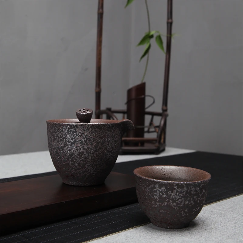 

Brief Office Travel Portable Vintage Lotus Quik Cup 1 Pot 2 Cups Ceramic Coarse Pottery Teapot Teacup Mug Puer Kung Fu Tea Set