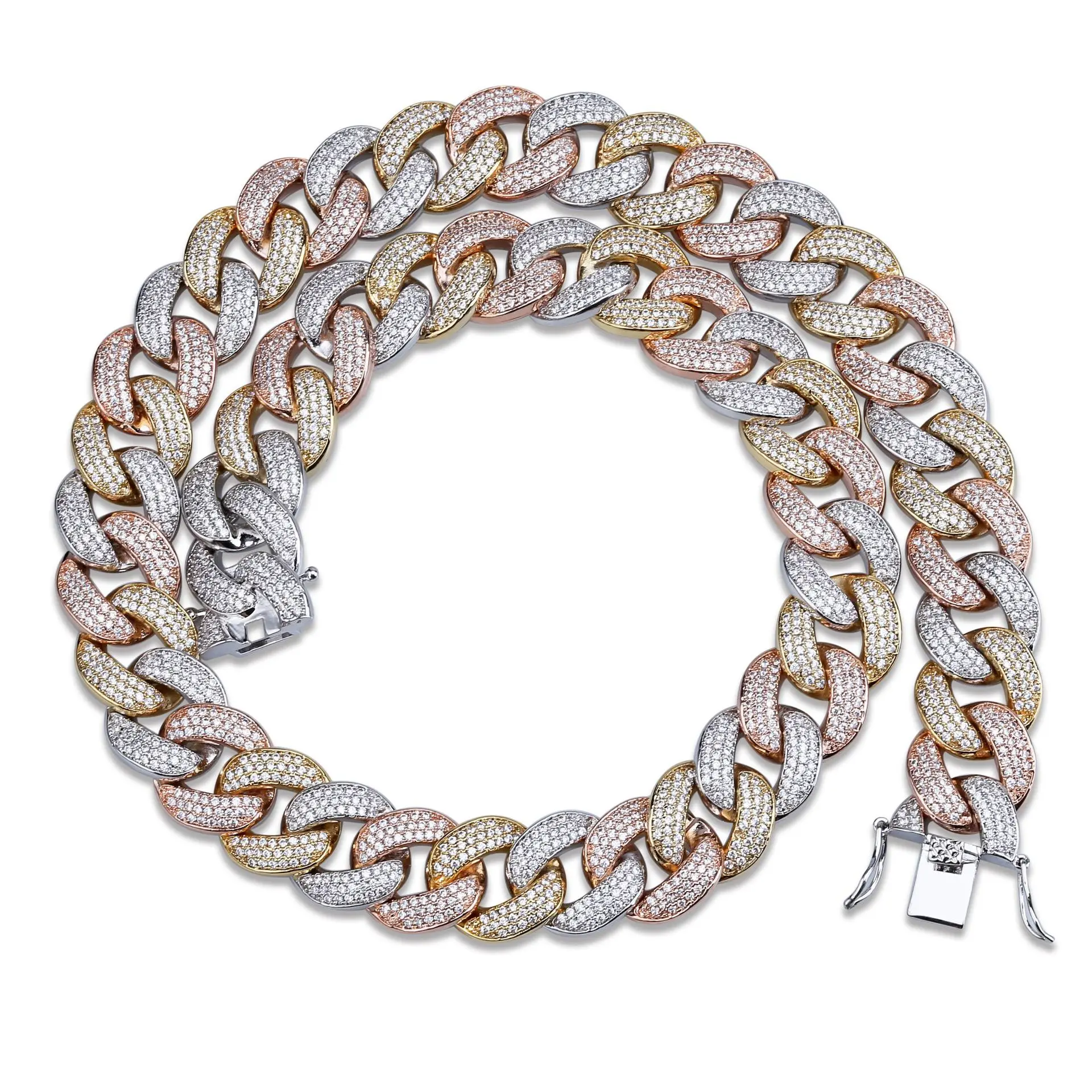 

18mm Maimi Cuban Link Chain Necklace Men's HipHop Gold Color Iced Out Cubic Zircon Necklaces Jewelry Gifts 18" 22" JUNLU