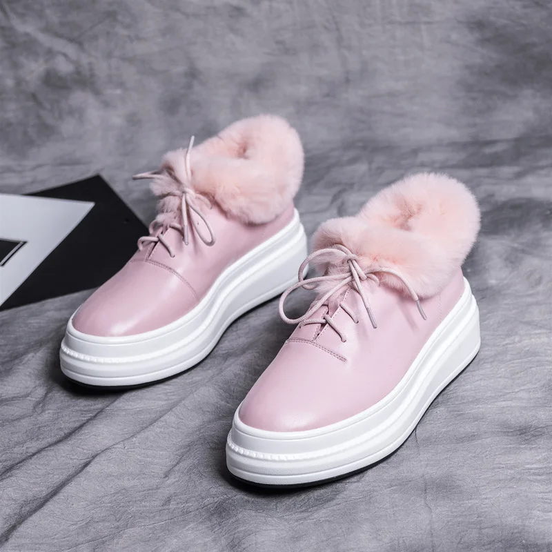 FUN VILLE New Women Ankle boots High Quality Genuine Leather Boots Autumn Winter Warm Boot Women Thick Platform Flats shoes