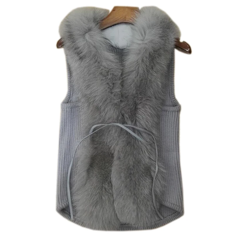 Sweater vest female long paragraph large size cardigan jacket sweater sleeveless vest wide fox fur collar wool winter