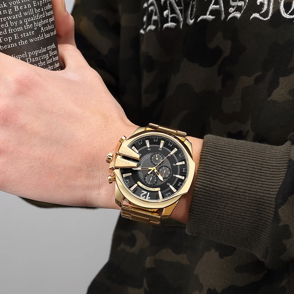 

Men Watches Gold Automatic Mechanical Wristwatch Luxury Brand Army Military Male Watch Sport Clock Leather Band Saat erkekler