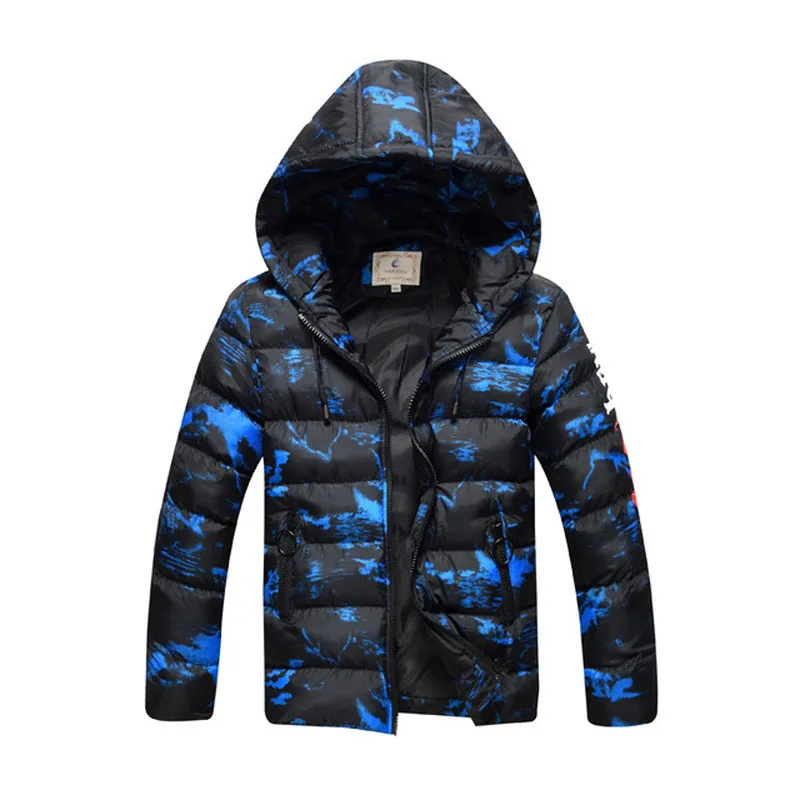 blue Зимние пальто и куртки для мальчиков детская куртка с камуфляжным принтом плотные теплые парки детская одежда с капюшоном BC407 - Цвет: blue