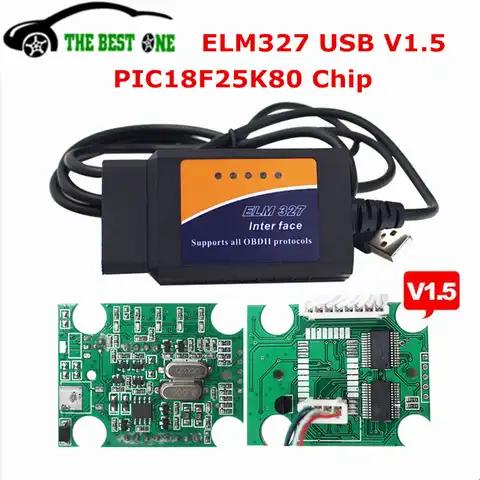Лучший чип PIC18F25K80 ELM327 USB V1.5 Диагностический сканер считыватель кодов автомобиля для большинства протоколов OBD2 OBDII ELM 327 1.5 Бесплатная доставк...