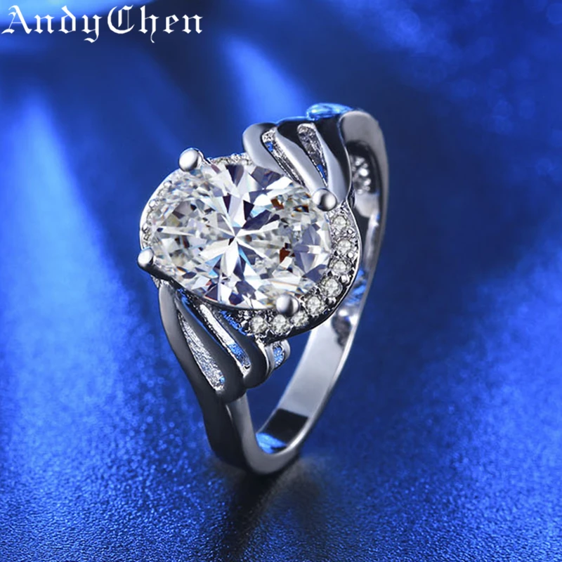 Mdean Овальный свадебные Кольца для Для женщин Серебряный Цвет AAA циркон ювелирной