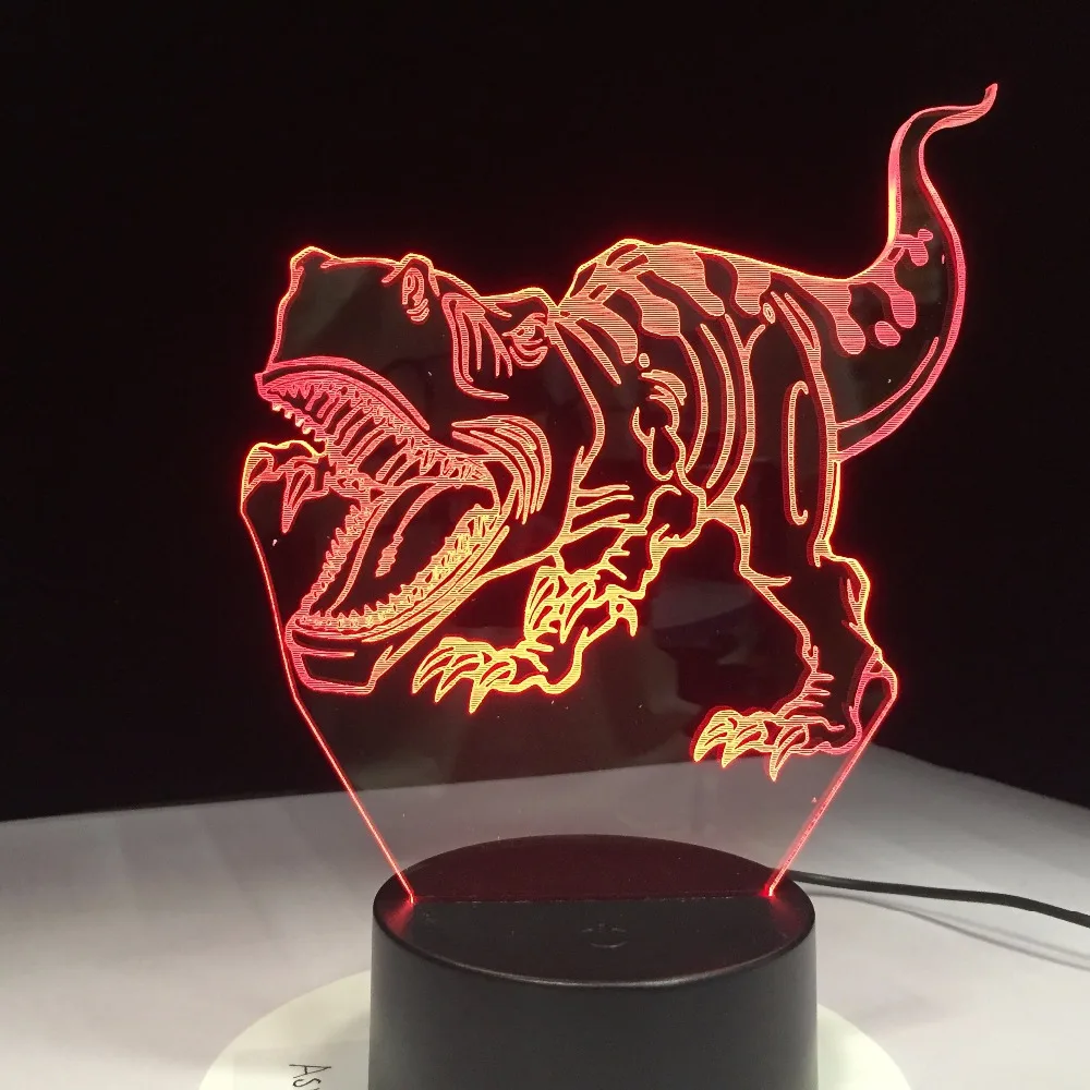 Динозавр 3D светодиодный светильник Ночной свет Новинка Иллюзия с USB кабель как