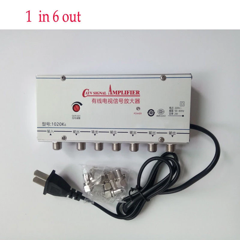 US Plug 1 в 6 из Кабельное ТВ усилитель видео сигнала усилитель сигнала антенны сплиттер AC 220 В 50-60 Гц ТВ антенна