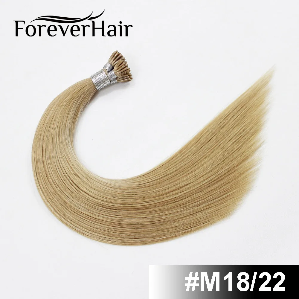 FOREVER HAIR Remy Предварительно скрепленные волосы для наращивания 0,8 г/локон 1" 18" 2" наконечник кератиновой палочки прямые европейские Горячие сплавляемые волосы 50 шт - Цвет: # M18/22