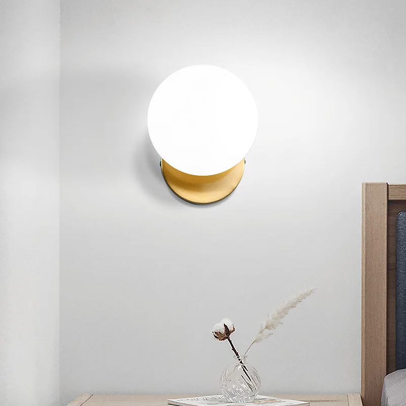 

2018 Luminaria Nordic Modern Bedroom wandlamp Bedside Wall Light Fixtures Glass Ball Lampshade Living Room LED Wall Lamp