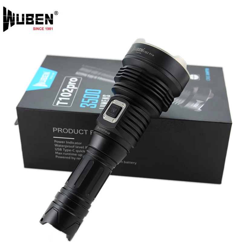 Wuben T102Pro прожектор ручной фонарь CREE XHP70 max 3500 люмен луч бросок 500 м тактический с 26650