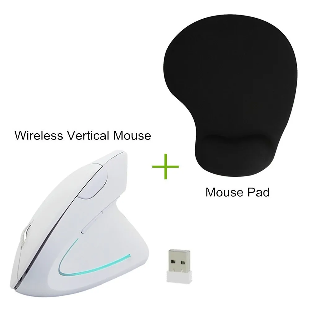 white mouse with pad Эргономичная Вертикальная оптическая мышь 800/1200/1600 dpi, Беспроводная игровая мышь, компьютерные мыши с ковриком для мыши, коврик для мыши для геймера - Цвет: white mouse with pad
