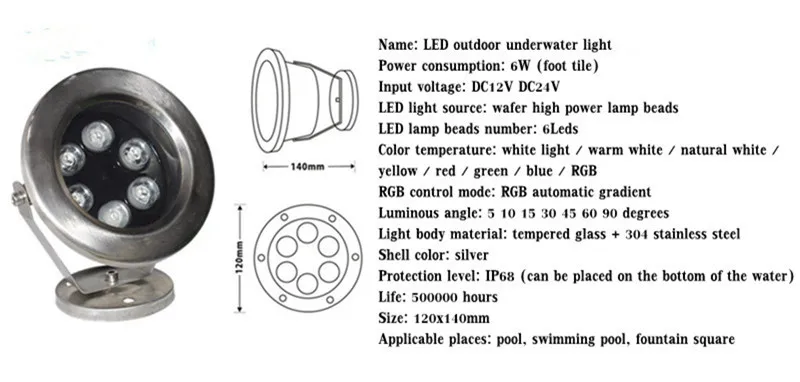 Светодиодный подводный светильник 18 Вт RGB меняющий цвет DMX512 IP68 водонепроницаемый
