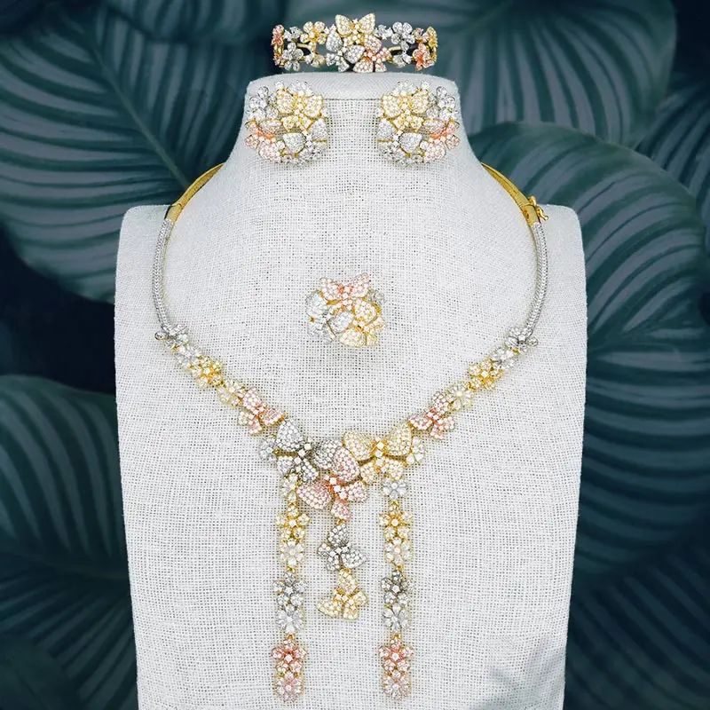ModemAngel роскошное ожерелье с бабочкой цветком кисточками серьги кольцо для Дубая