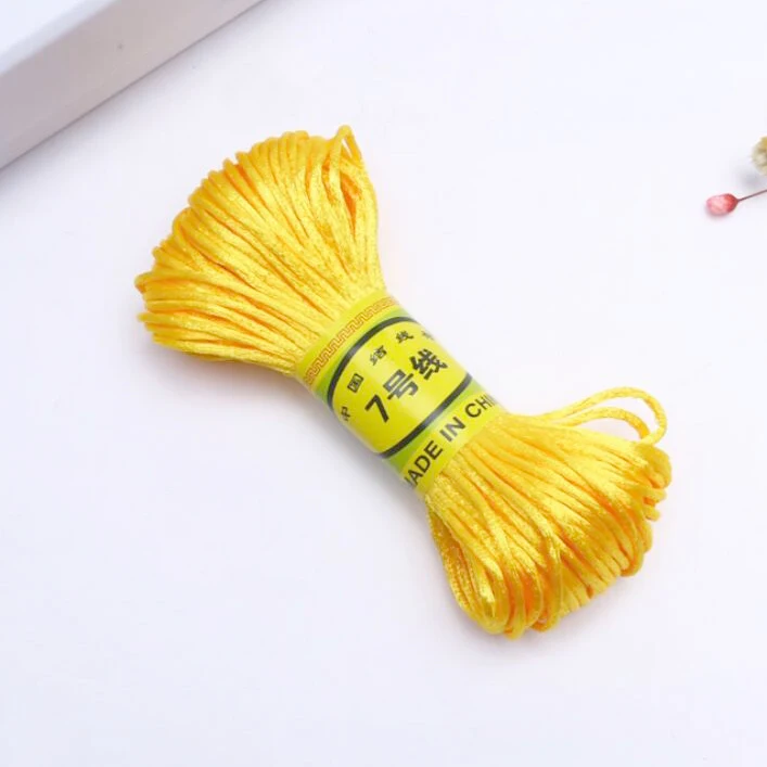 Gold yellow 20m Аксессуары для детских прорезывателей, 20 м, прорезыватель, ожерелье, шнур, сделай сам, для ювелирных изделий, подвески, ожерелье, кулон, инструмент, 1,5 мм, ручная вязка, шнуры, Шелковый Канат - Цвет: Gold yellow 20m