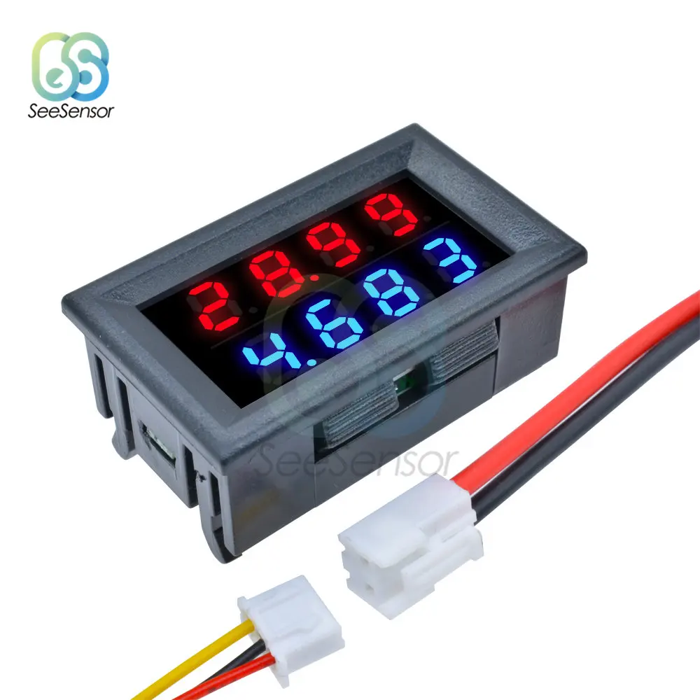 0.28" DC 0-200V 10A Digital Voltmeter Ammeter Red Blue LED Dual Display Voltage Current Indicator Monitor Detector